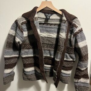 neutral striped collared cardigan